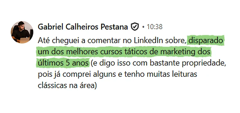 Depoimento de Gabriel Calheiros Pestana: disparado um dos melhores cursos táticos de marketing dos últimos 5 anos