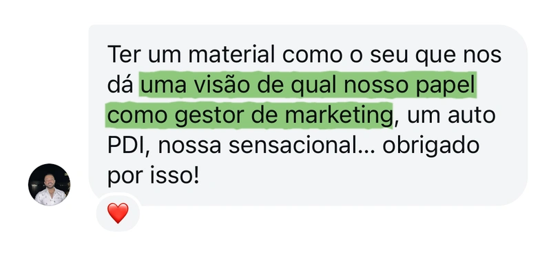 Depoimento: ter um material que dá uma visão de qual é o nosso papel como gestor de marketing